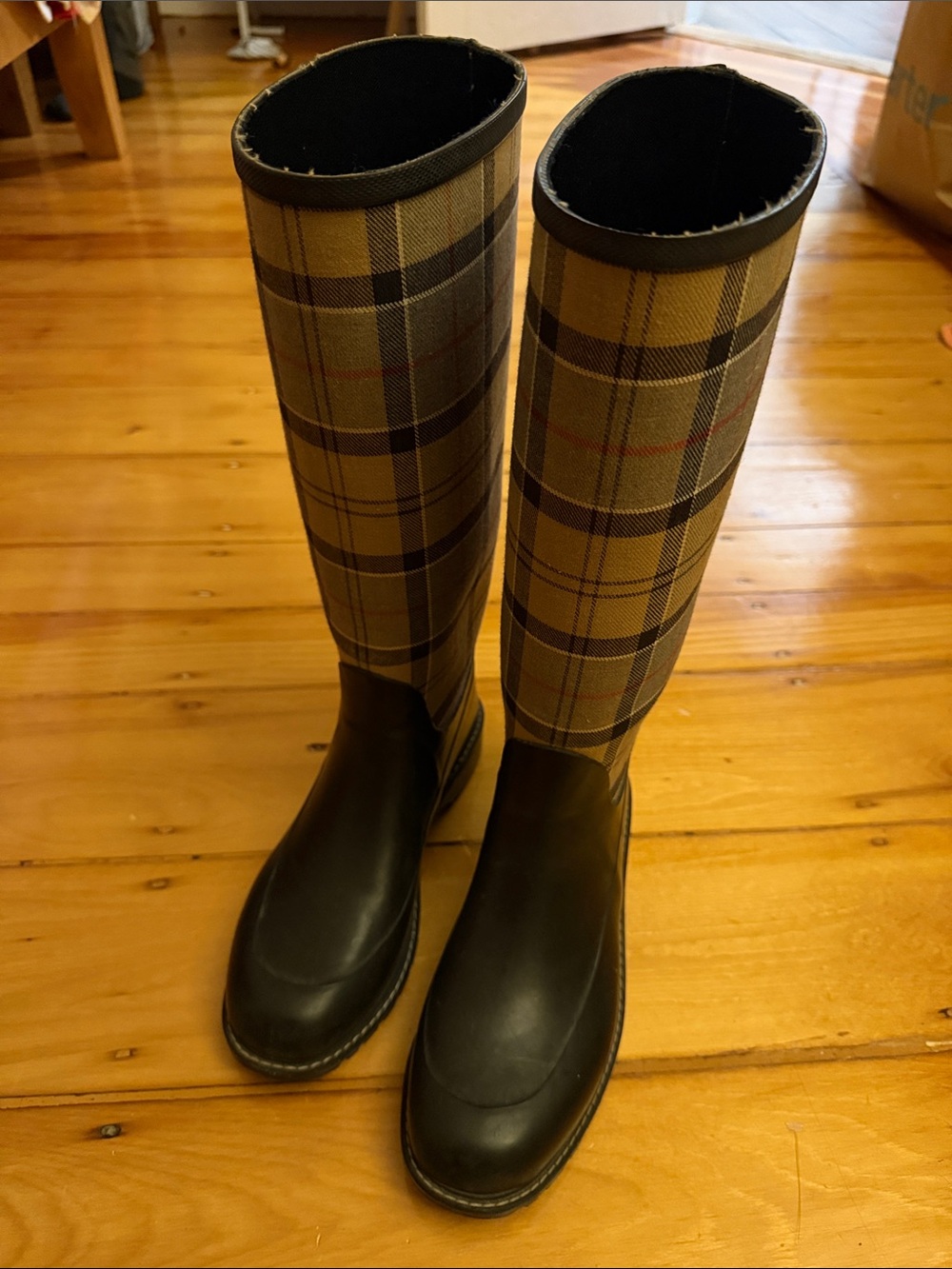 Burberry Tan Plaid Over-the-Knee Rain Boots